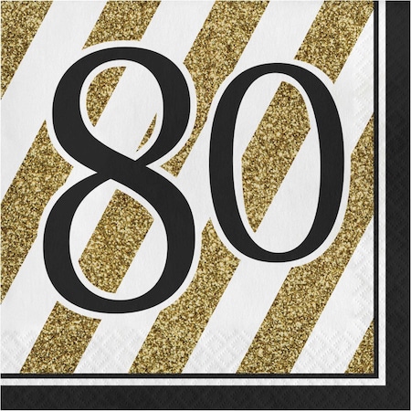 Black And Gold 80th Birthday Napkins, 6.5, 192PK